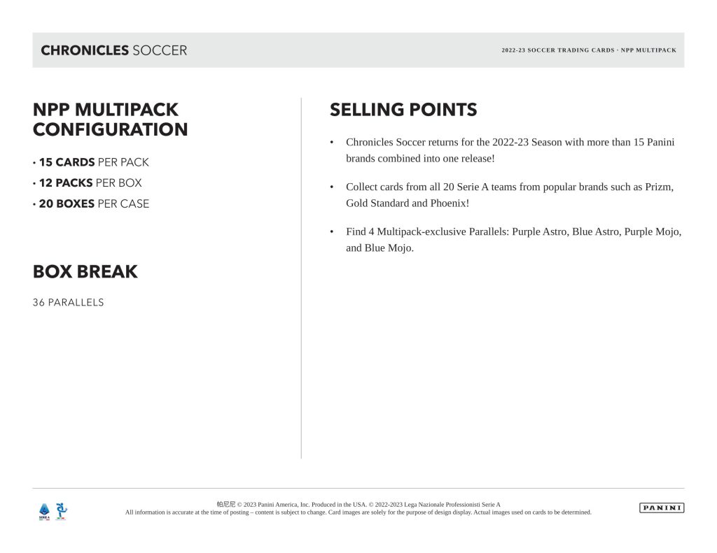 Panini Chronicles Soccer Look for Exclusives Astro and Mojo Parallels Multi Pack 2022-2023