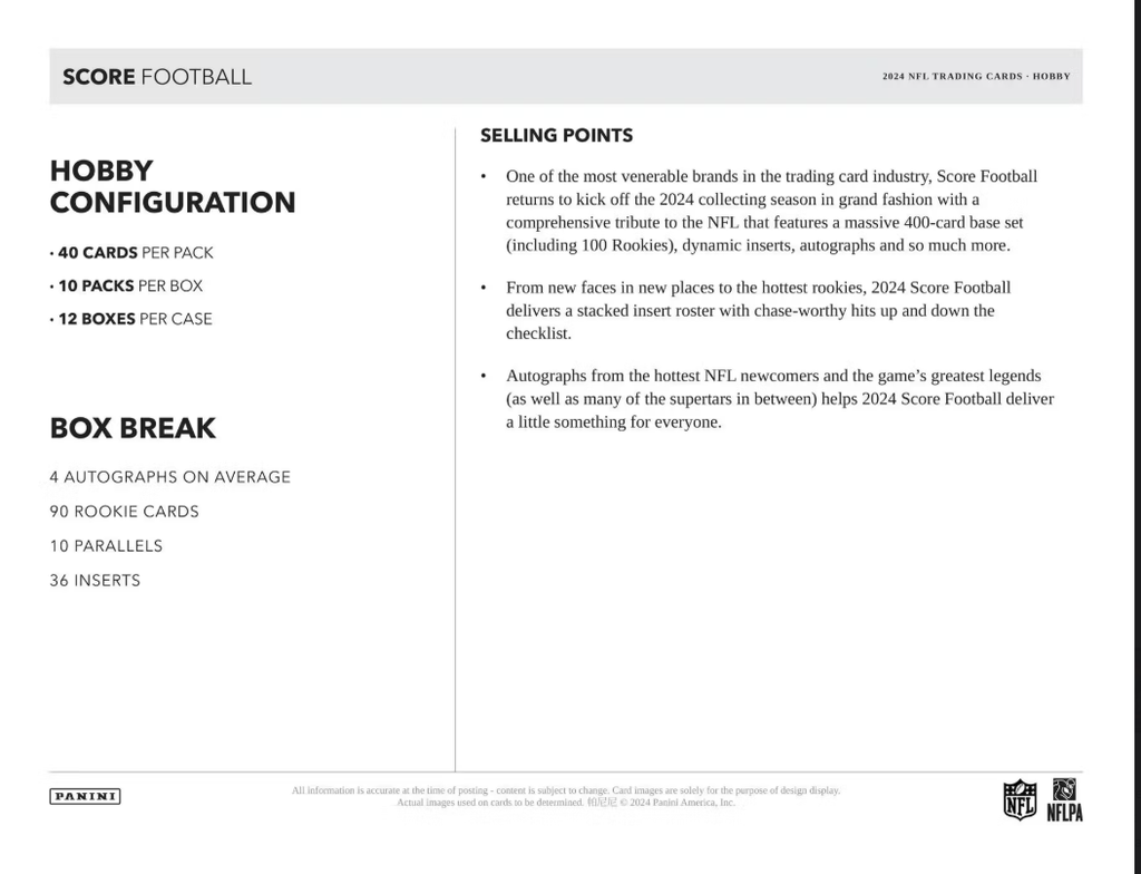 2024 Panini Score NFL Football Trading Cards Hobby 