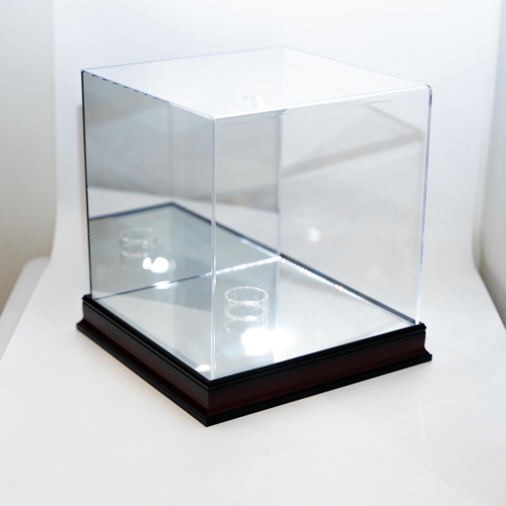 Antique Mahogany Acrylic Display Box for Basketball and Soccer Ball Measures 35.5x35x.5x36.7cm-BK1C