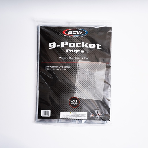 [1-BCW9T2-20] BCW Vinyl 9-Pocket Page (20 Pages Per Pack)